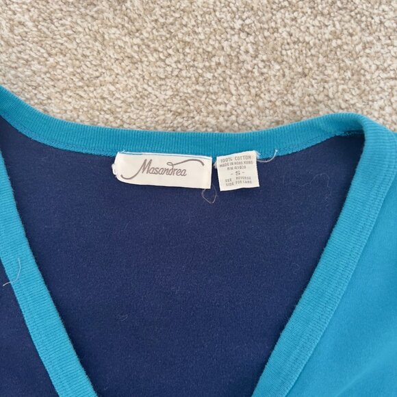 Deadstock Y2k 100% Cotton Sky & Dark Vivid Blue Plunge Sweater - Picture 3 of 8